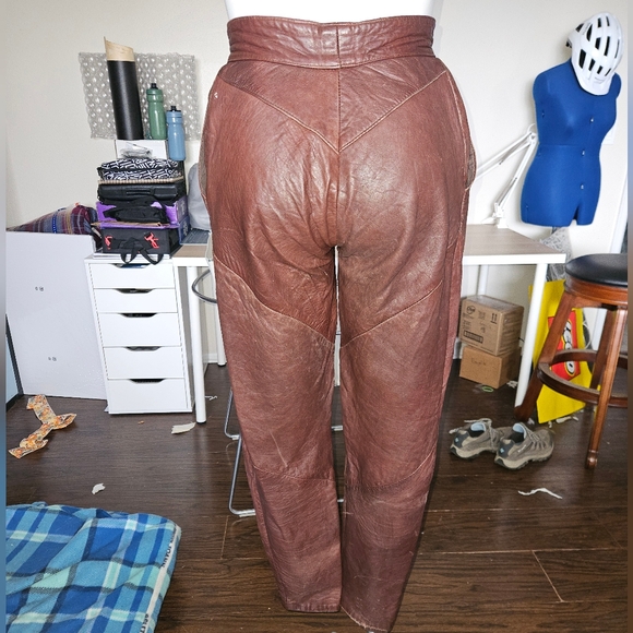 Womens Brown Aviator Leather Pants - Picture 2 of 7